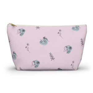 Chic Floral Minimal Line Drawing Accessory Pouch, Cute Makeup Bag, Travel Organizer, Gift for Her, Pastel Rose Design