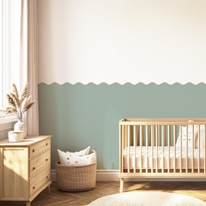 Waves Wall Panel, Green Wall Decals, Half Wall Decal, Cute Nursery Wall Stickers, Removable Kids Wallpaper, Playroom Wall Stickers