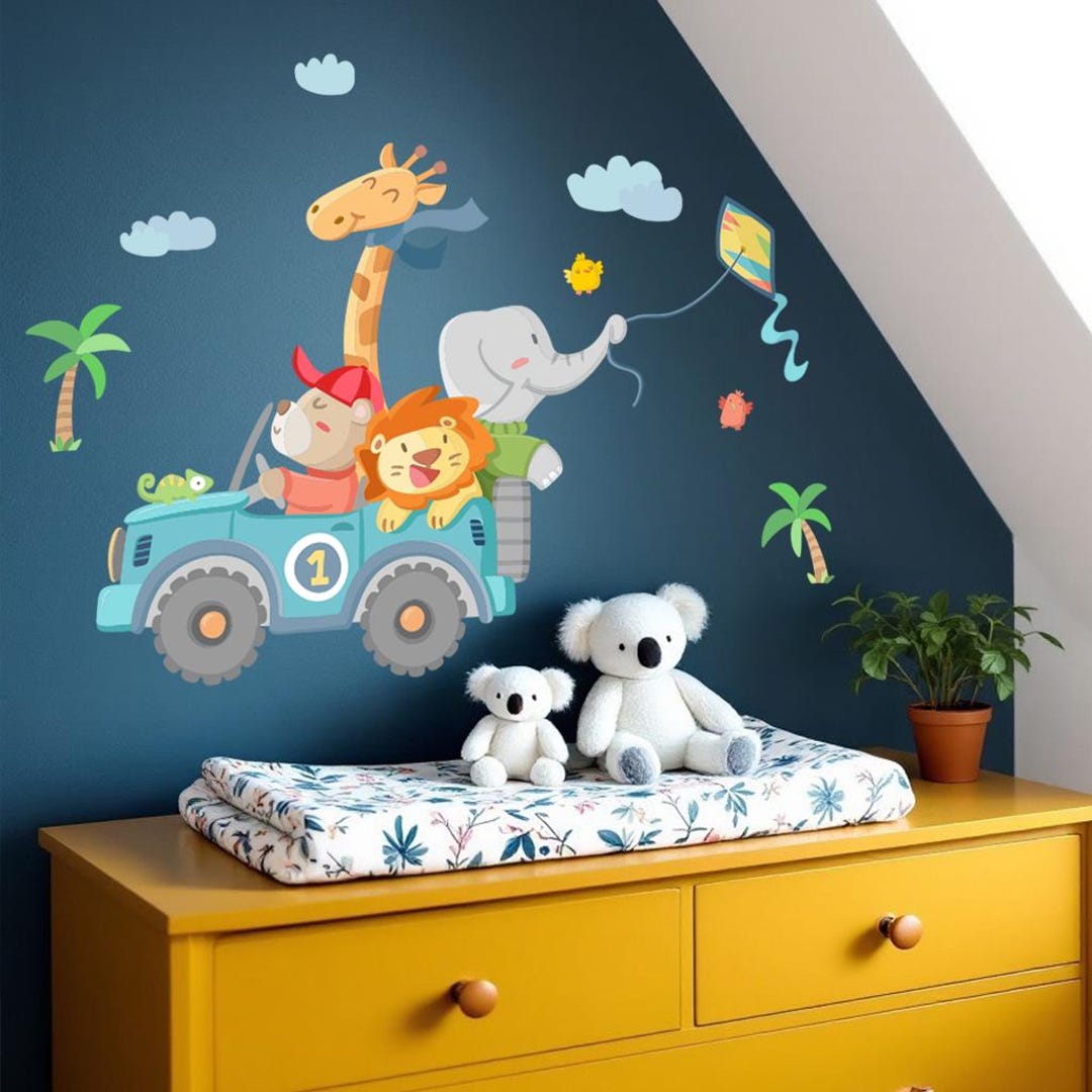 Stickers Baby Jungle Safari Car Wall Decal – Wild Animals in 4x4 for ...
