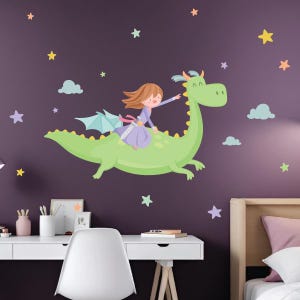 Princess and Dragon Wall Decal – Fairy Tale Sticker for Girls’ Room, Nursery or Bedroom – Kids Wall Decoration