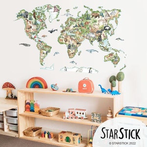 Realistische Weltkarte Montessori - Wandtattoos Landkarten fürs Kinderzimmer