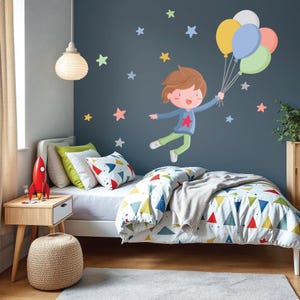 Sticker Boy with Balloons – Kids Wall Decal for Boys Room, Nursery or Playroom – Cute and Colorful Wall Decoration