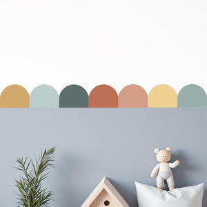 Boho Scalloped Wall Border – Multicolor Wall Decal for Nursery or Playroom – Trendy Kids Room Decor in Soft Earthy Tones