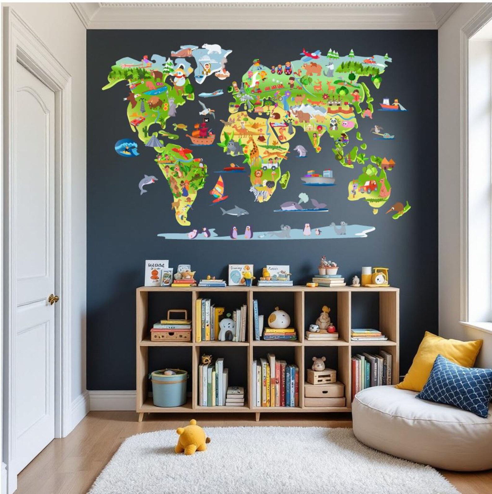 Hand-drawn Animal World Map Decal - Unique World Map Wall Mural, Kids ...