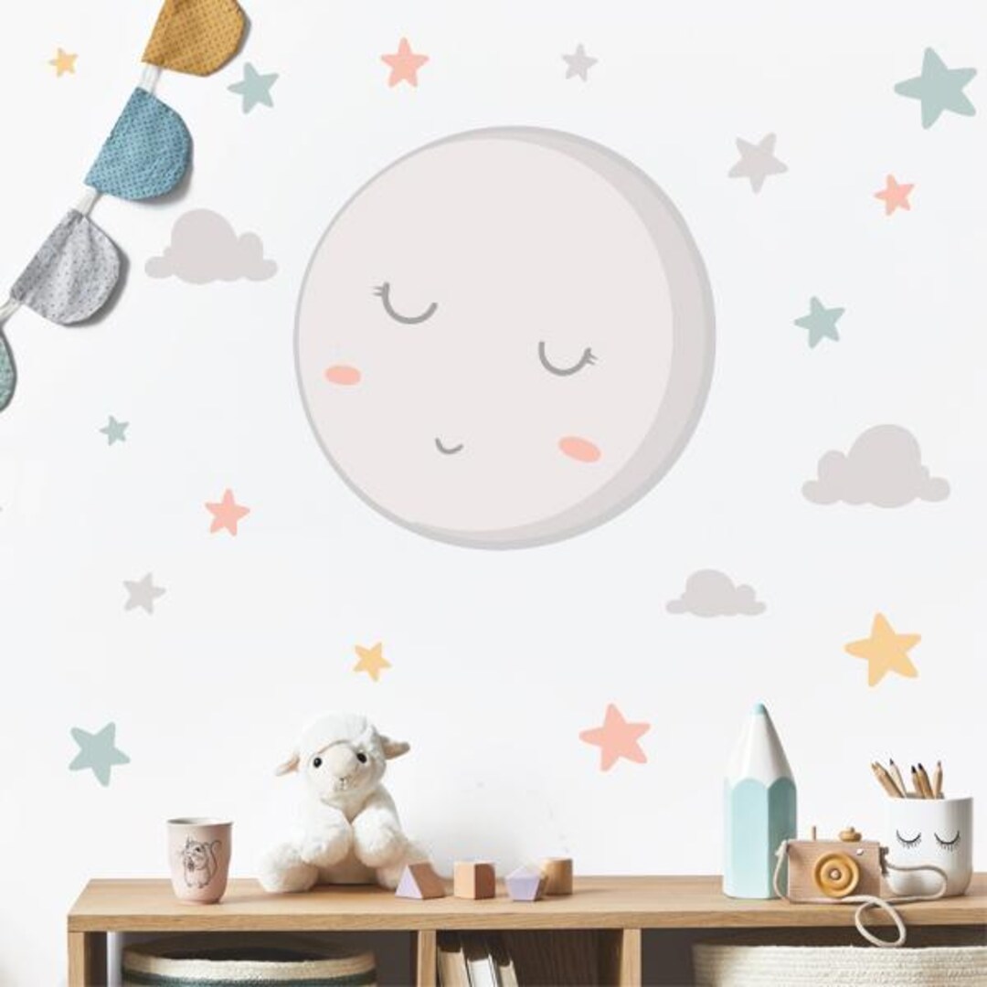 Sticker for Baby Room – Full Moon and Stars Wall Decal – Nursery Wall ...