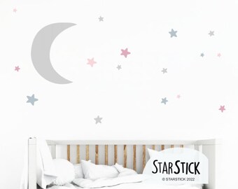 Decoración para bebés - Vinilo de pared luna con estrellitas