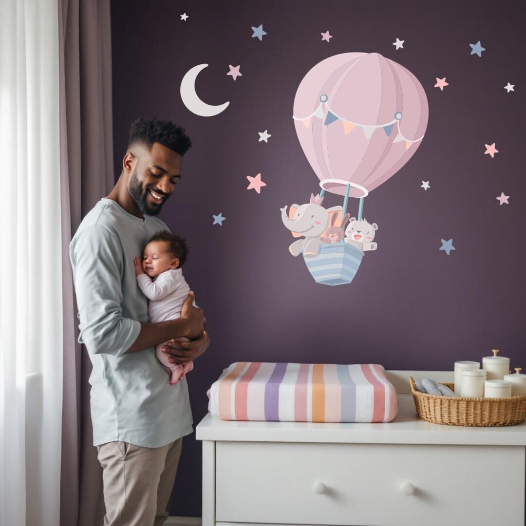 Adesivi Murali Bambini Con Animali E Palloncini - Decorazione Rosa Per Camera Letto E Asilo - Foto 2