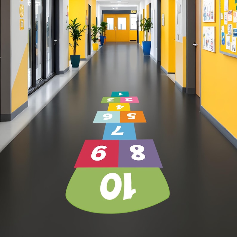 High-Durability Floor Hopscotch Decal | Colorful Sensory Path and Floor Game for Kids | School Playground Decor | Easy Peel & Stick