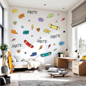 Youth Wall Decals - Skate Comic Stickers for Kids&#39; Rooms, Cool Skateboarding Decor, Fun Wall Art for Boys & Girls, Easy to Apply