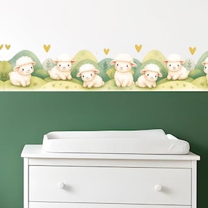 Cute Baby Sheep Wall Border Decal – Self-Adhesive Nursery Wall Decoration for Kids’ Rooms, Playrooms & Baby Nurseries – Easy to Apply