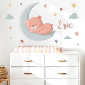 Personalized Elephant on the Moon Wall Decal – Nursery Sticker with Stars | Baby Room Decor | Wall Art for Kids | Moon & Stars Decal