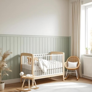 Wooden Look Wall Decal – Neutral Half-Wall Mural in Trendy Colors, Self-Adhesive Panel for Nursery, Kids Room or Playroom. Bottom Wall Decal