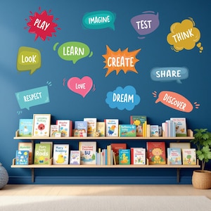 Naklejki ścienne z motywującymi dymkami do dekoracji klas i pokoi zabaw – edukacyjne, inspirujące cytaty do szkół i pokojów dziecięcych