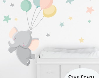 Elephant with balloons Wall Decal, ELEPHANT, Nursery wall decal, Elephant wall decal, nursery sticker, baby Moon wall decal.