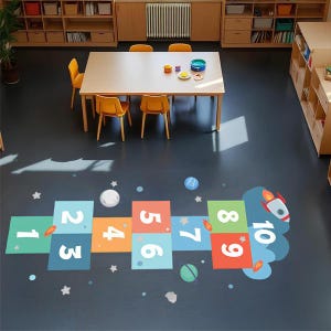 Adhesive decal Rocket Hopscotch Floor Game | Durable Educational Play Mat | Sensory Path for Kids | School & Home Movement Activity