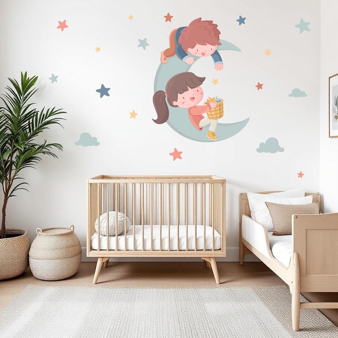Children on the Moon Wall Decal – Nursery & Kids Room Mural for ...