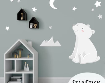 Stickers muraux pour bébé - Ours polaire - Lune blanche