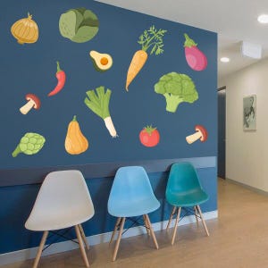 Vegetable Wall Decal – Montessori Dining Room Decor for Schools, Healthy Food Stickers for Kids Cafeteria, Educational Mural for Classrooms