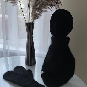 elegant black angora turtleneck neck warmer scarf for women
