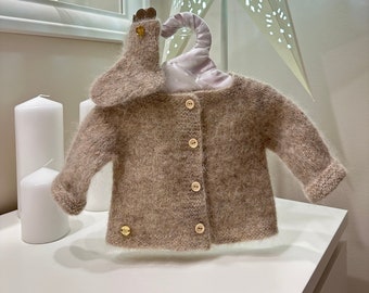 Infant cardigan and socks, alpaca wool knitted first babies set, newborn warm jacket and socks, baby girl boy sweater sock