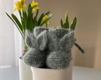 baby socks, 0-3 months alpaca wool baby bunny booties, infant wool socks, knitted wool newborn bunny booties, toddler green slippers