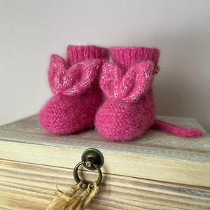 baby wool socks, 3-6 months bunny baby boots, warm alpaca silk wool infant socks, winter newborn footies. image 1