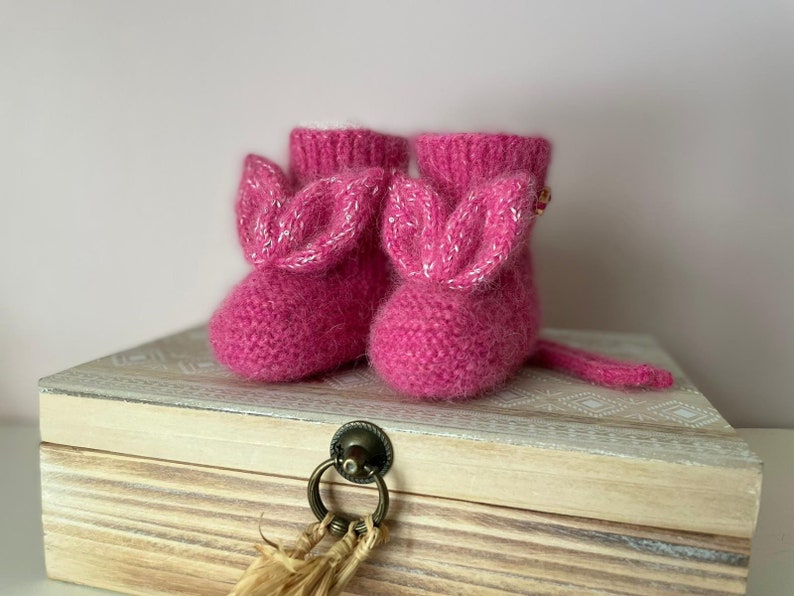 baby wool socks, 3-6 months bunny baby boots, warm alpaca silk wool infant socks, winter newborn footies. image 1