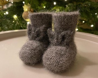 3-6 months handmade warm alpaca wool baby bunny boots, baby socks, alpaca wool infant booties, toddler socks