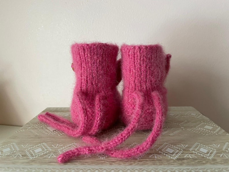 baby wool socks, 3-6 months bunny baby boots, warm alpaca silk wool infant socks, winter newborn footies. image 4