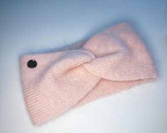 Angora wool headband, pink ear warmer, women fluffy warm winter accessory