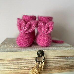 baby wool socks, 3-6 months bunny baby boots, warm alpaca silk wool infant socks, winter newborn footies. image 3