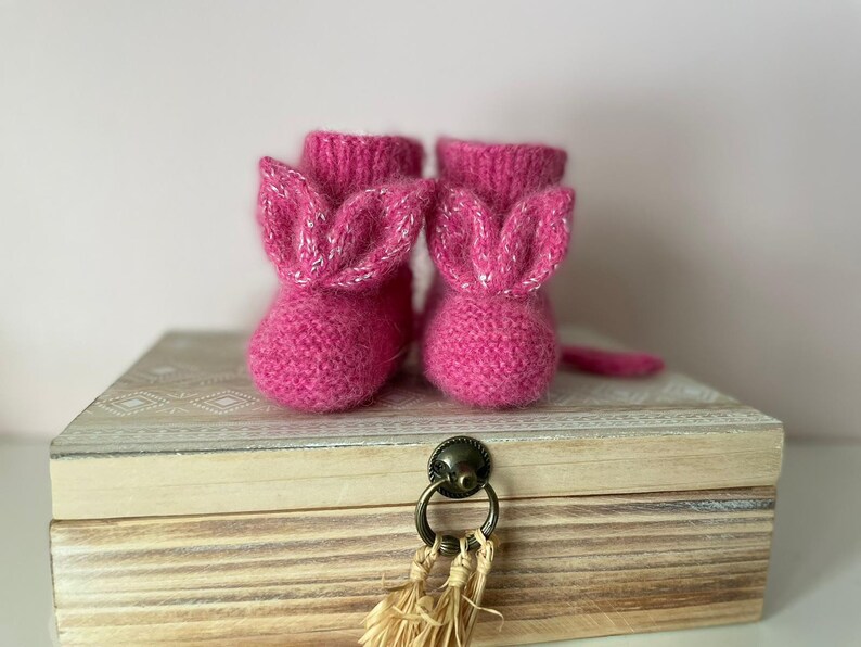 baby wool socks, 3-6 months bunny baby boots, warm alpaca silk wool infant socks, winter newborn footies. image 3