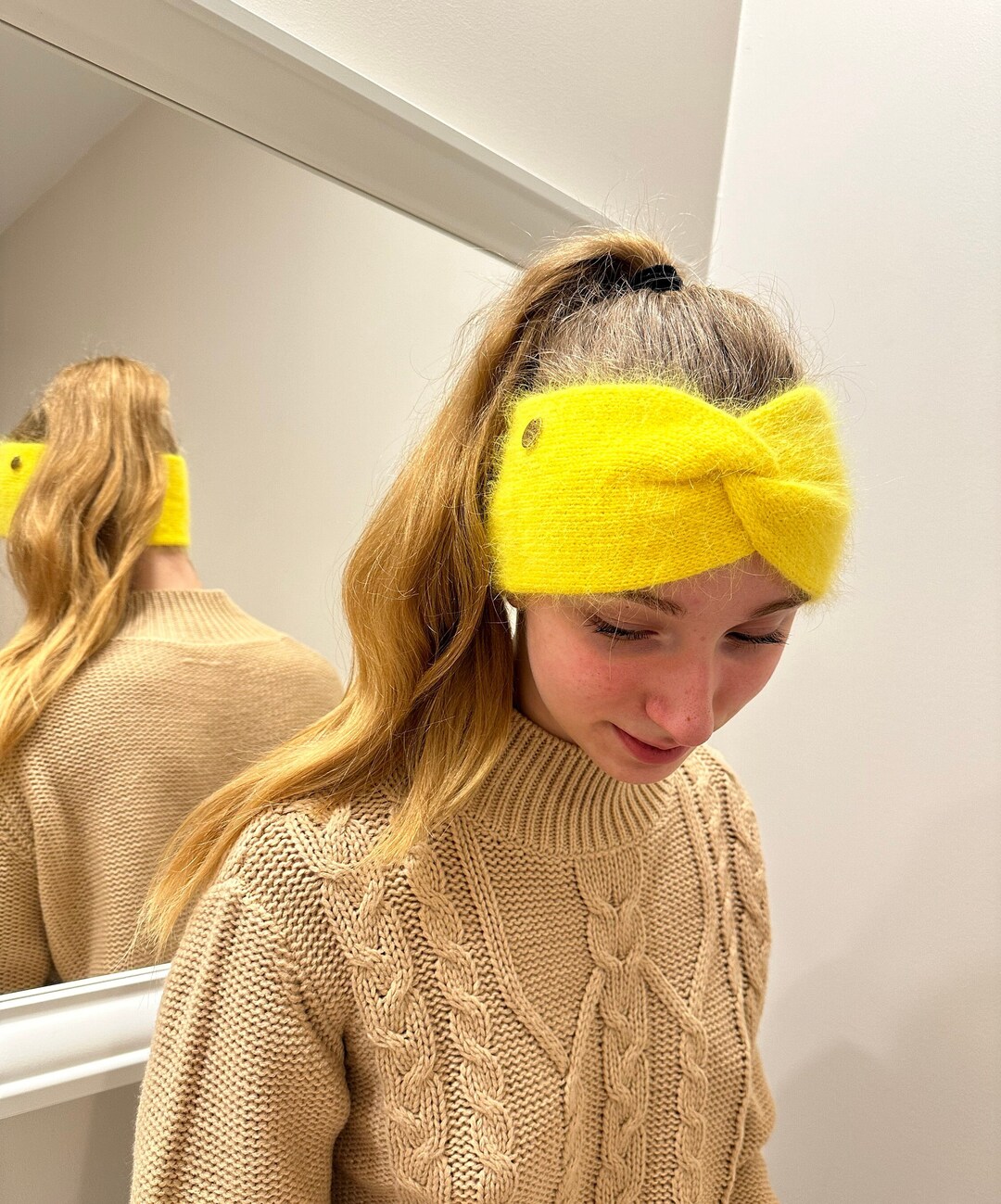 Yellow Angora Angora Wool Headband Yellow, Women Ear Warmer, Winter Warm and Fluffy ...