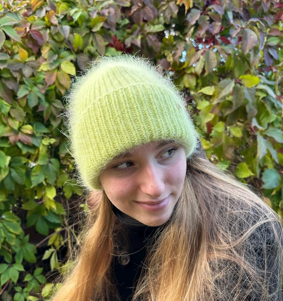 Angora Hat for Women, Lime Green Winter Angora Warm  display picture 1