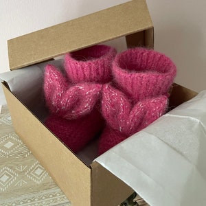 baby wool socks, 3-6 months bunny baby boots, warm alpaca silk wool infant socks, winter newborn footies. image 7