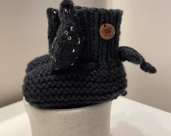 wool baby socks, 0-3 months knitted baby bunny boots, infant boy girl socks, warm black babies socks, merino wool newborn gift