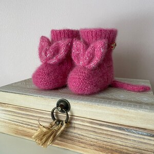 baby wool socks, 3-6 months bunny baby boots, warm alpaca silk wool infant socks, winter newborn footies. image 6