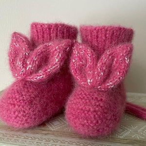 baby wool socks, 3-6 months bunny baby boots, warm alpaca silk wool infant socks, winter newborn footies. image 2