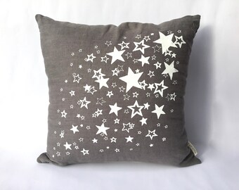 Grey Linen "Sprinkle of Stars"  50cm x 50cm cushion cover