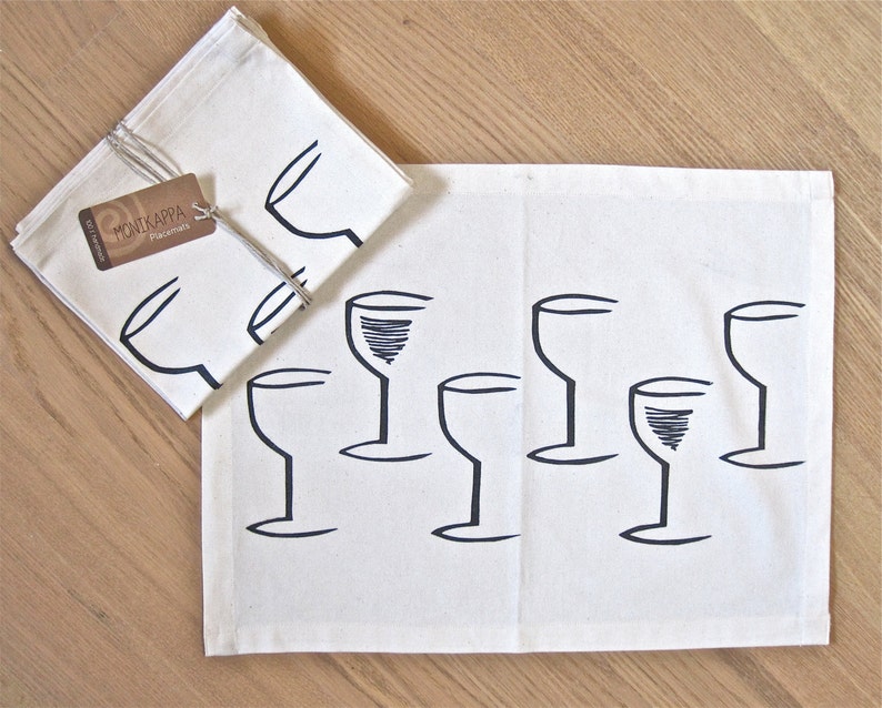 Screen printed Wine Glasses placemats set of 4 gift idea image 2