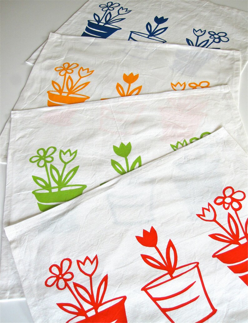 Screen printed Flower pots placemats set of 4 gift idea image 1