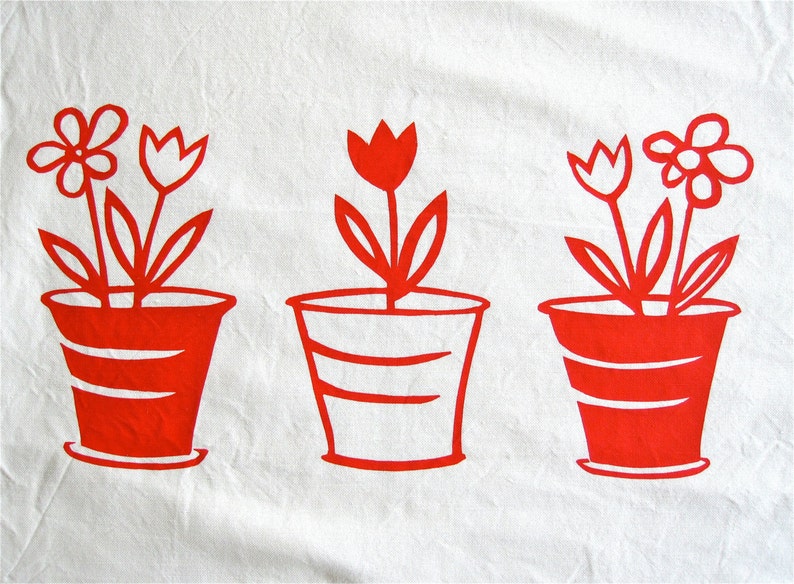 Screen printed Flower pots placemats set of 4 gift idea image 2