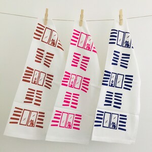 Hand printed &quot;Windows&quot; white cotton tea towel- dish towel- great gift idea