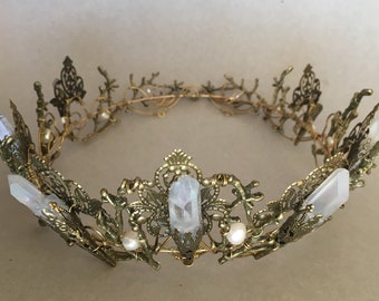 The EVANGELINE CIRCLET Angel Aura Quartz Crystal Crown: Filigree Branch Tiara