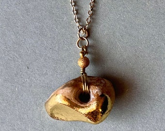 Lucky Hagstone Hag Stone Pendant Holey Brighton Witchy Folklore Necklace Chain Gilded Unique Fortune Luck Witch Pagan