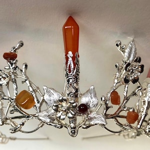 The AUBREY fire stone and flowers Crystal crown tiara. Blood Amber, Citrine, Garnet and Quartz. Vintage, Woodland, Bride, Game of Thrones image 7