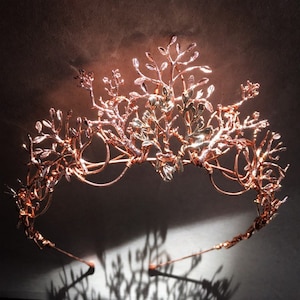 The VEDA Crown Rose Gold Organic Flower Leaf Tiara, Delicate Dainty Floral Leaves Prom Festival Bride Bridesmaid Pink image 1