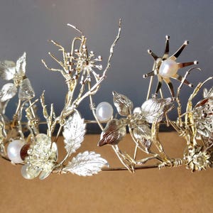 The OLWYN Branch Twig Pearl Flower Floral Leaf Crown Tiara. Winter, Ice Queen, Prom, Festive, Christmas, Snow, Frost, Bridal