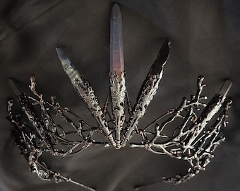 The DARK VENUS Black Crystal Quartz Crown: Gothic Venus Tiara Headpiece Branch Woodland Cottagecore Witchy Prom Halloween