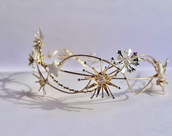 The SEREN - Celestial Goddess Crown Tiara Hair Vine Wreath Headpiece Star Stella Bridal Prom